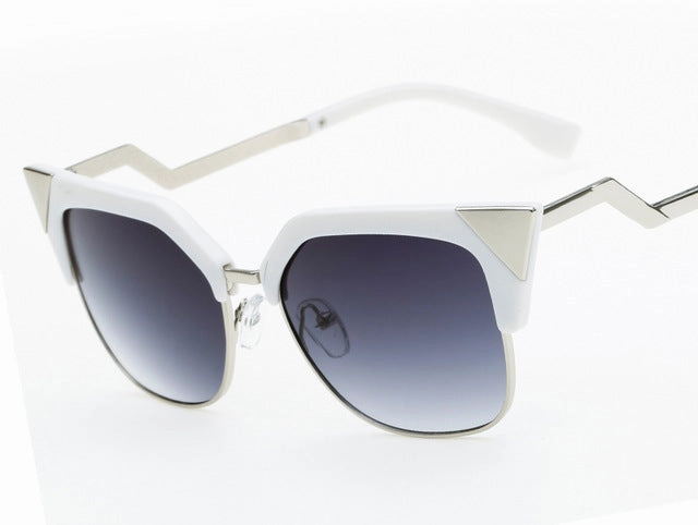 Women'S Metal Semi-Rimless Cat Eye Summer Fashion Sunglasses -Gray,Tea,Rose Gold,White Gray,Silver,Blue Todays Mega Savings