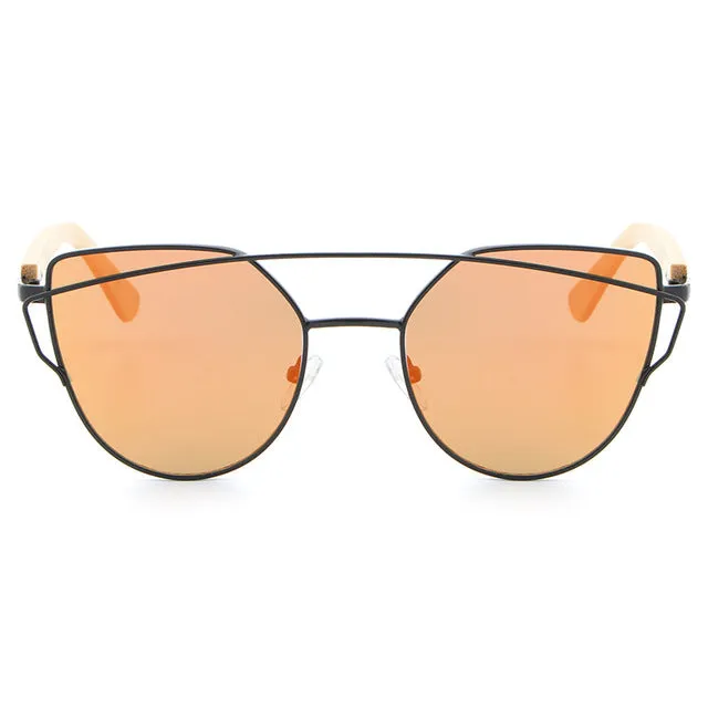 Todays Special Savings Today Only Discount Women'S Fashion Mirror Cat Eye Wooden Sunglasses - Black Red,Black Blue,Golden Tea,Black Gray,Golden Pink,Black Green,Silver