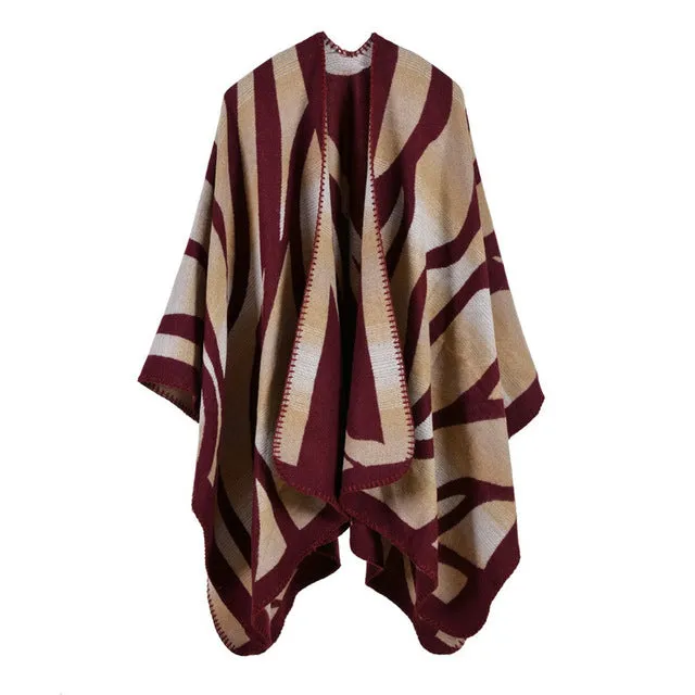 Deal Frenzy Today Women'S Fashion Winter Striped Poncho Scarf - 5 Colors