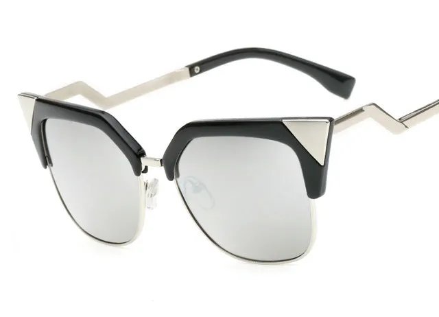Limited Time Steal Women'S Metal Semi-Rimless Cat Eye Summer Fashion Sunglasses -Gray,Tea,Rose Gold,White Gray,Silver,Blue
