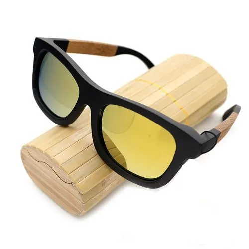 Wooden Square Style Sunglasses   Wood Gift Box - Green,Silver,Yellow,Blue Flash Sale Now