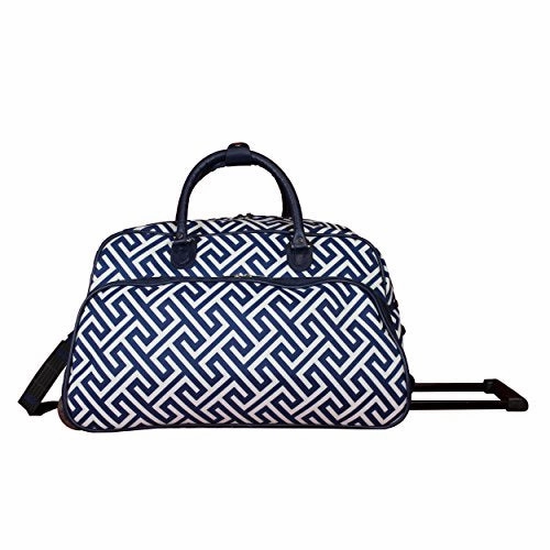 World Traveler 21-Inch Rolling Duffel Bag, Greek Key H Navy White, One Size Today Only Savings