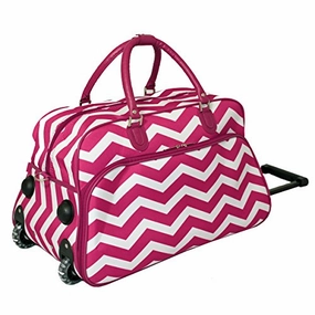 Grab It Before Gone Shop Save Today World Traveler Chevron 21-Inch Rolling Duffel Bag, Fuchsia White Chevron