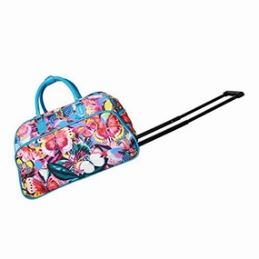 Price Drop Today World Traveler Women'S Tattoo 21" Bag-Blue Trim Butterfly Rolling Duffel, Blue Butterfly, One Size
