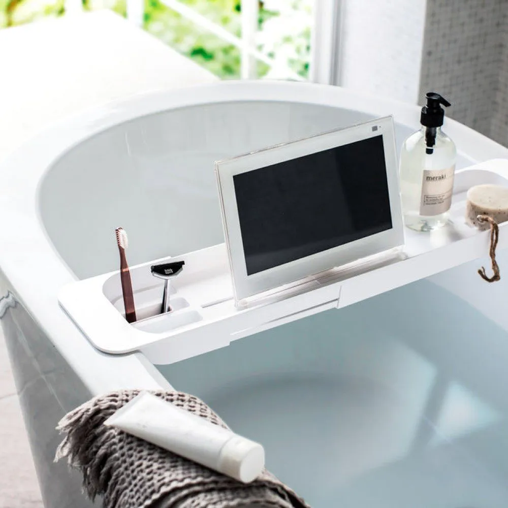 YAMAZAKI Tower Extendable Bath Tray, White
