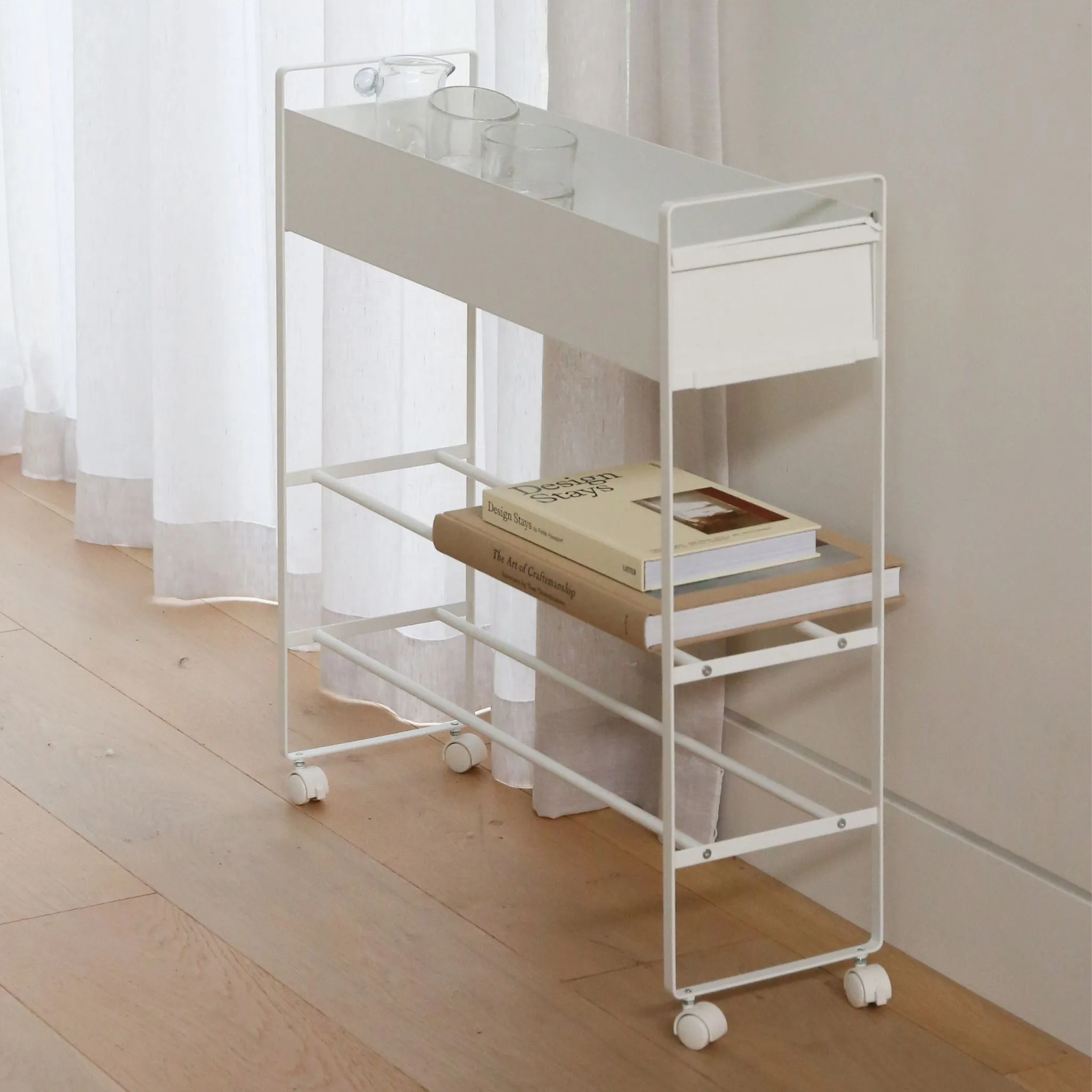 YAMAZAKI Tower Storage Cart w/Basket, White
