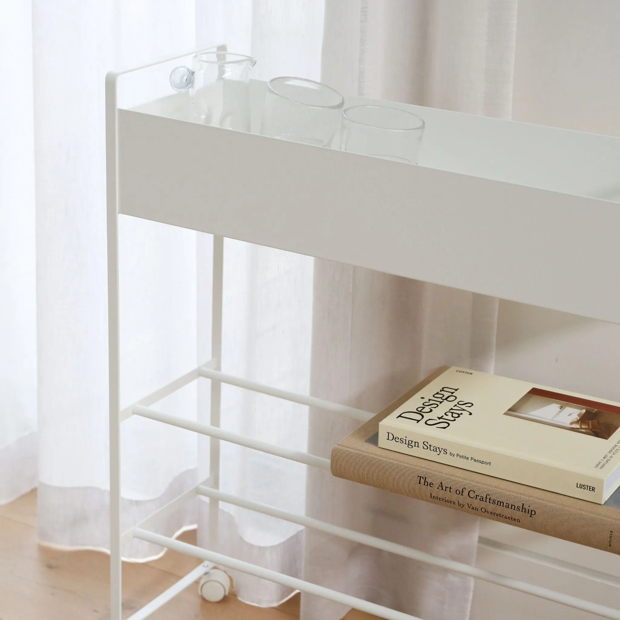 YAMAZAKI Tower Storage Cart w/Basket, White