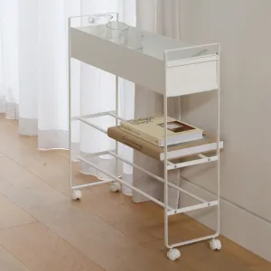 YAMAZAKI Tower Storage Cart w/Basket, White