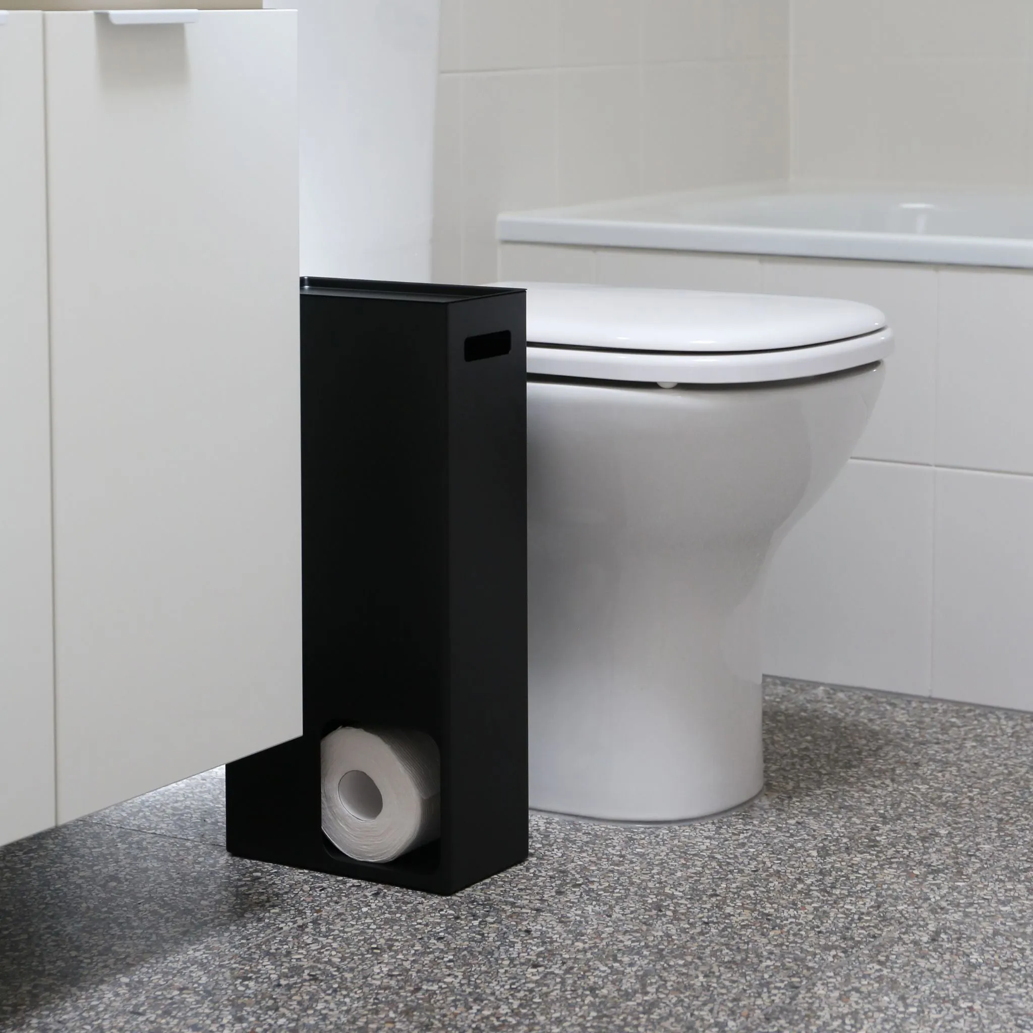 YAMAZAKI Tower Toilet Paper Stocker/Holder, Black